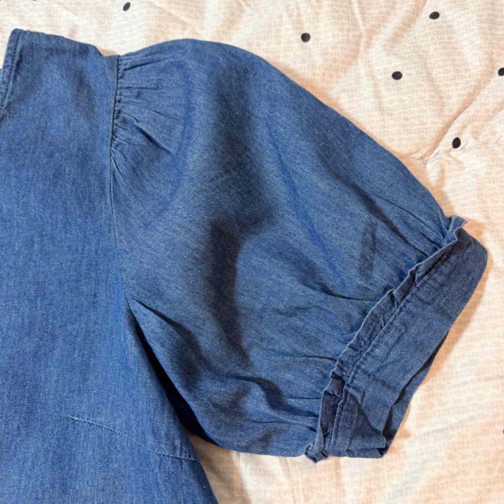 Draper James Womens‎ Blue Chambray V-Neck Puff Sleeve Blouse Top Large NWT - Picture 5 of 7